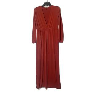 Charlotte Russe Dress. Women. XS. Long Sleeve. Maxi V-Neck Rust Orange. Stretch